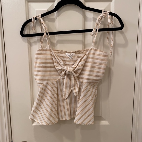 Cotton Candy LA Yellow and Beige Striped tank top Blouse with Tie Front. Size M - Picture 1 of 3